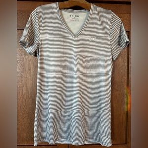 Under Armour top. Khaki & white striped. Medium.